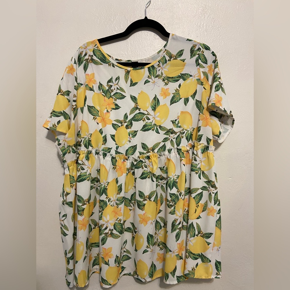 Emory Rose Lemon Print Women's Top 2XL